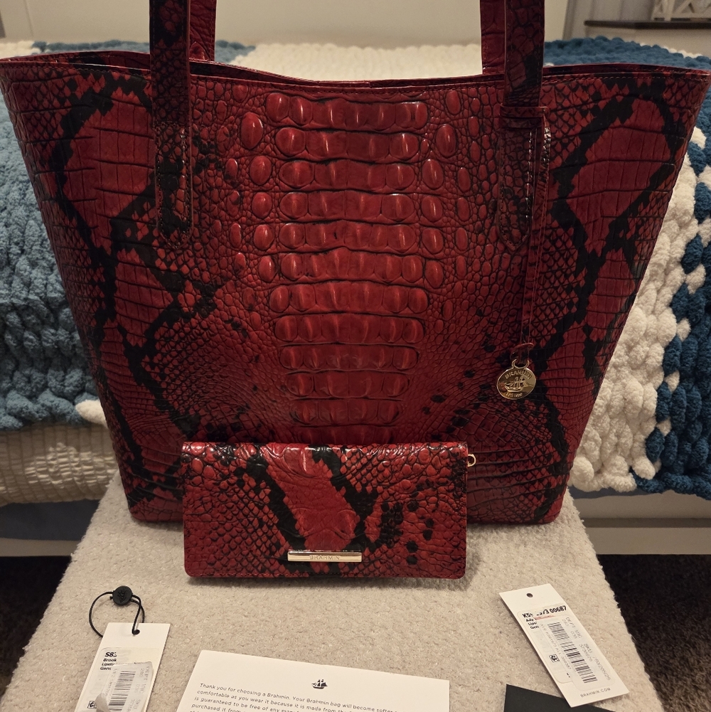 Brahmin Brooke Tote And Wallet In Lipstick